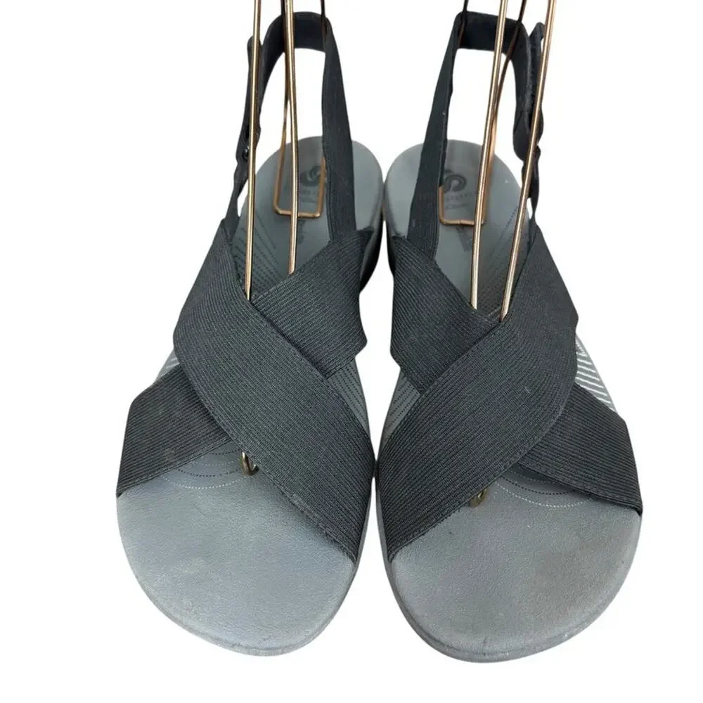 Clarks Arla Kaydin Black Slingback Wedge Sandals Wide Strap Comfort Shoes sz 10